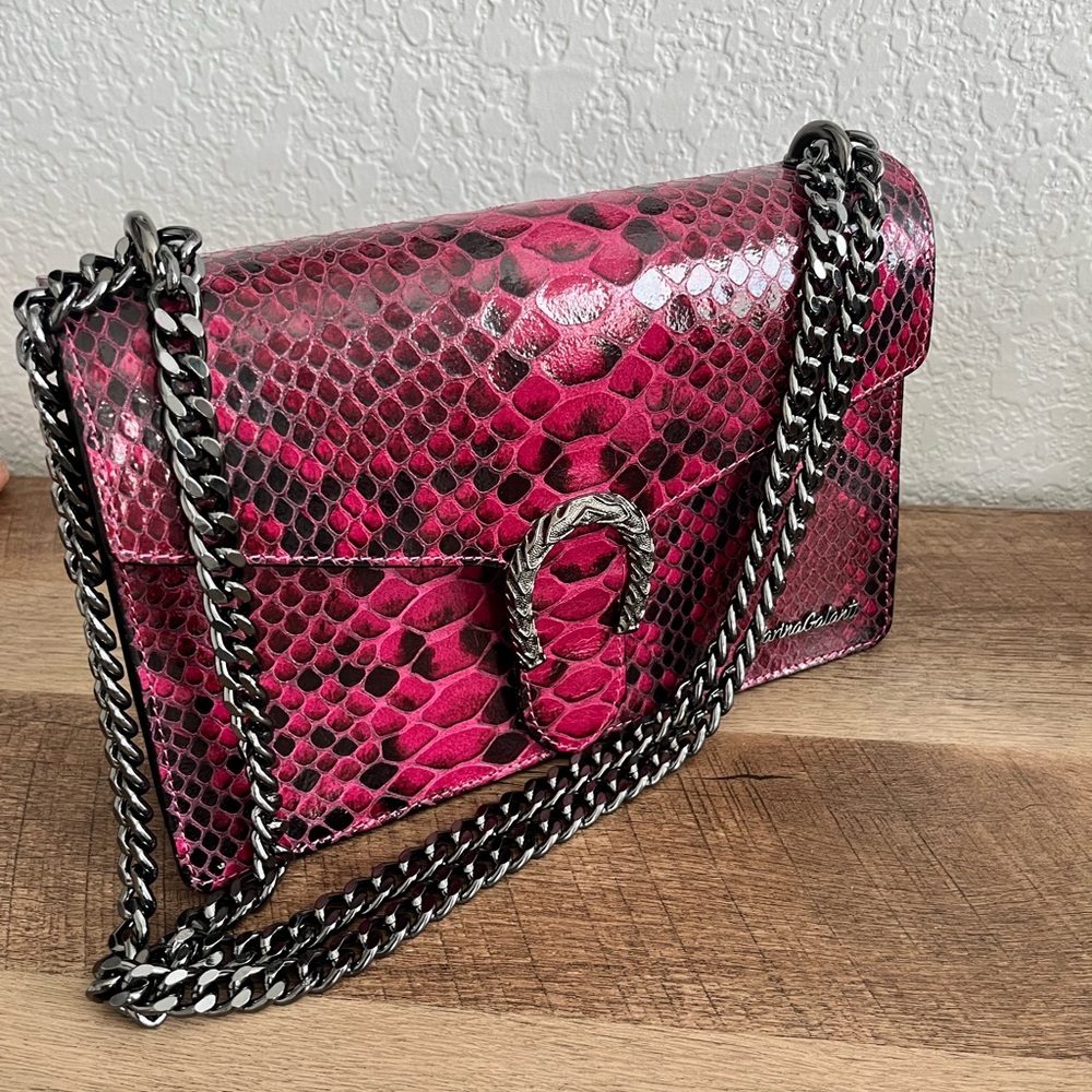 Marina Galanti Fuchsia Shoulder/Crossbody Bag . Genuine Leather Made in Italy